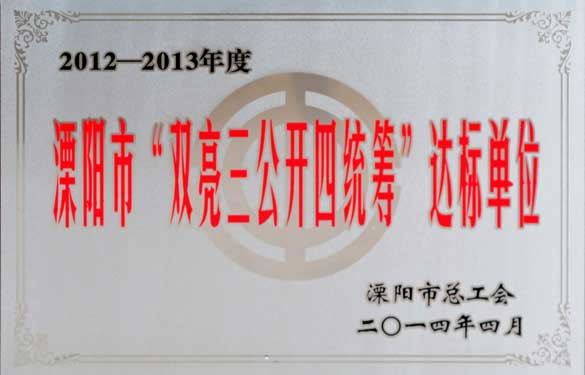 必赢集团被评为“溧阳市‘双亮三公开四统筹’达标单位”